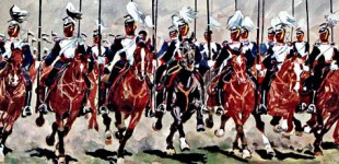 Das 1. Garde-Ulanenregiment beim Parademarsch im Galopp