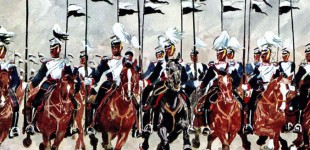Ulanen-Regiment beim Parademarsch im Galopp. Postkarte um ca. 1900