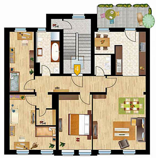 Streiberhöfe: Grundriss der Wohnung im 4. OG der Streiberstrasse 21. (ISI)