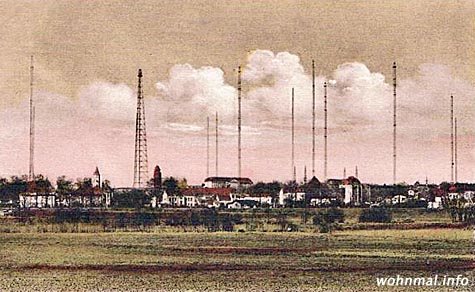 Panoramaansicht der Sendeanlagen auf dem Funkerberg, ca. 1930. Abb.: Archiv Wohnmal.info